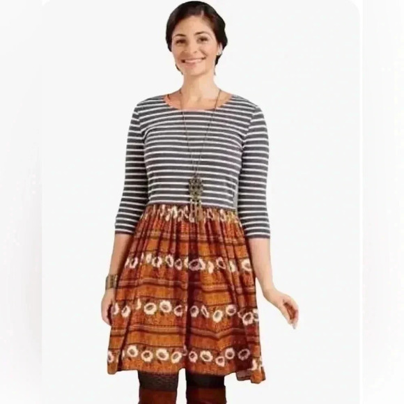 Matilda Jane “Winsome” Dress Boho Navy Stripe Floral Size Small NWT - Picture 1 of 7